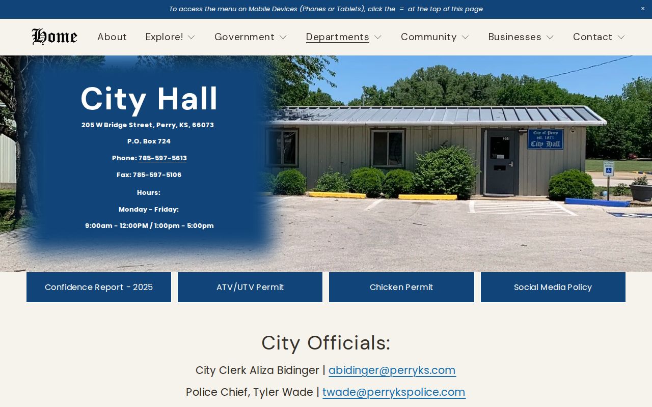 Perry City Hall KORA information for Perry arrest records